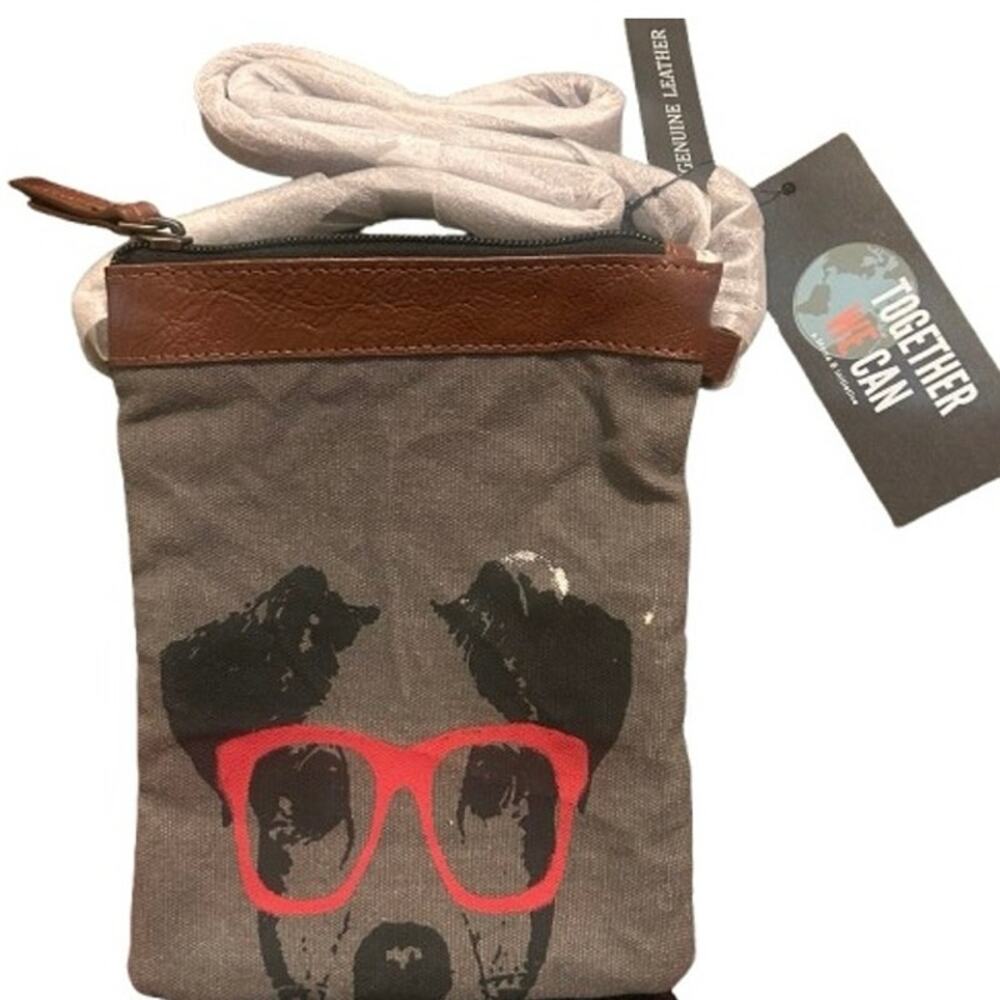 NWT! Monica B Upcycled Crossbody Dog With Glasses Eco-Friendly Bag